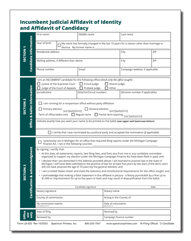 Show details for LB620 Incumbent Judicial Affidavit of Identity and Affidavit of Candidacy