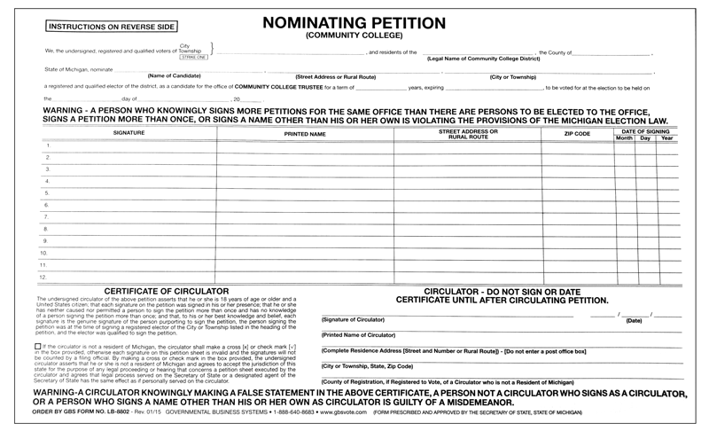Show details for LB8802 Nominating Petition - Community College