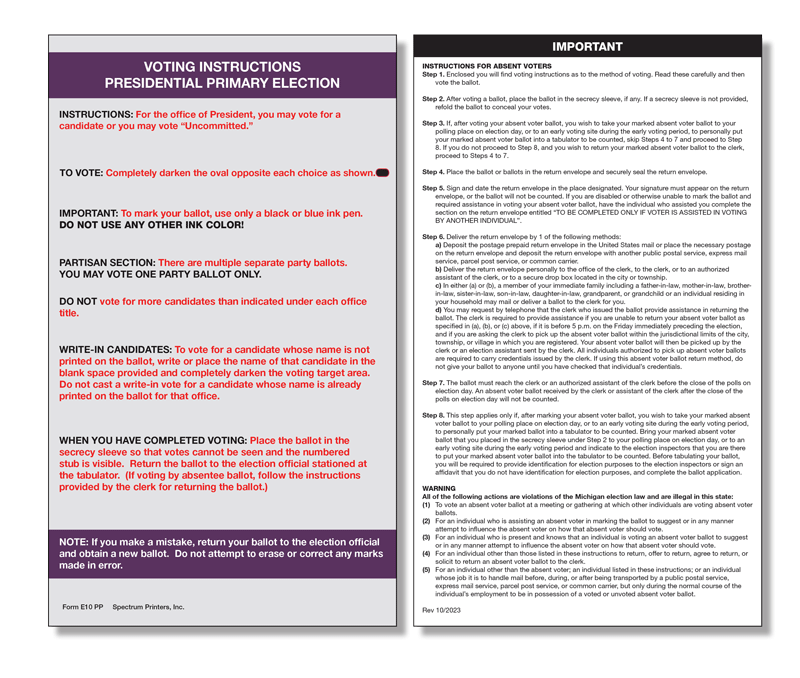 Show details for E10PP Absent Voter Instructions