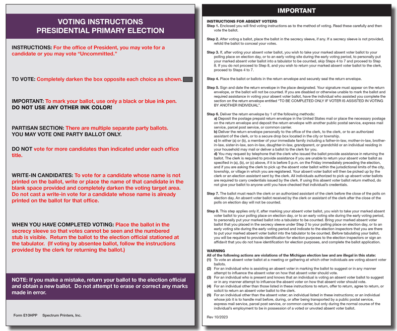 Show details for E10HPP Absent Voter Instructions