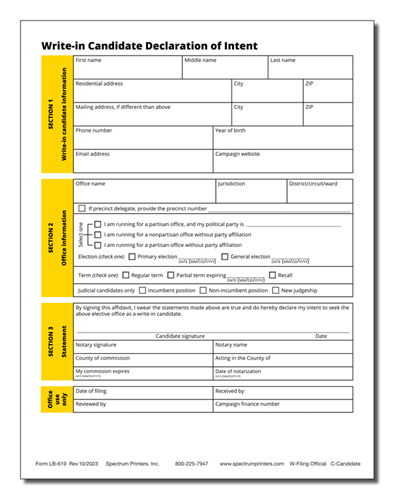 Show details for LB619 Write-in Candidate Declaration of Intent 