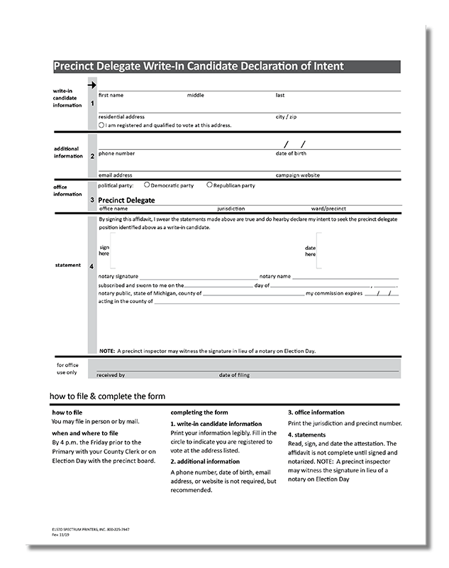 Show details for E157D Precinct Delegate Write-In Candidate Declaration of Intent