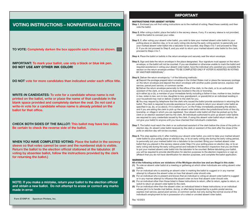 Show details for E10NP-H Absent Voter Instructions