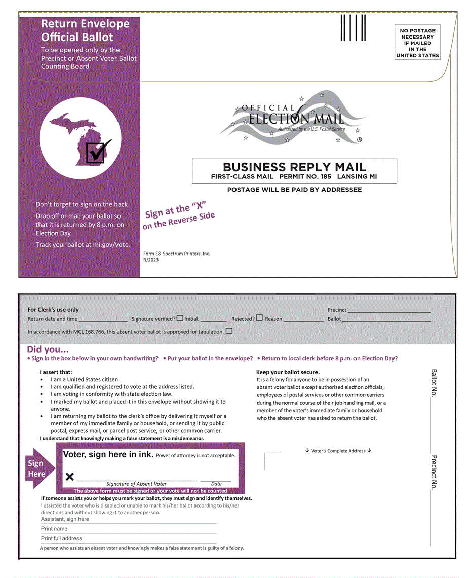 Show details for E8 Absent Voter Ballot Envelope - Returning - Purple