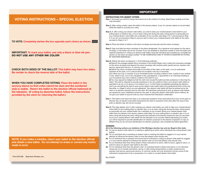 Show details for E10HS Absent Voter Instructions
