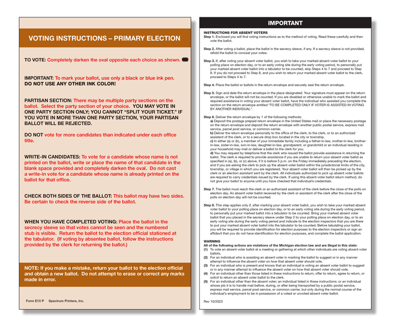 Show details for E10P Absent Voter Instructions