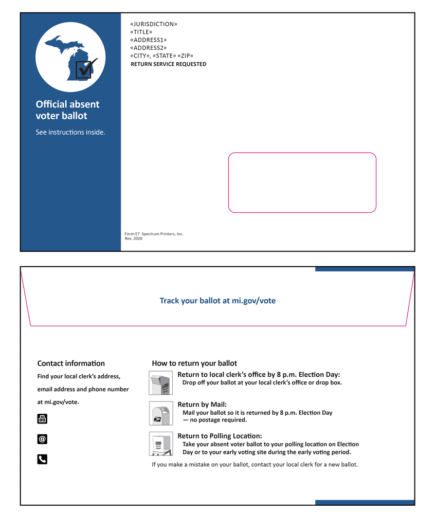 Show details for E7 Absent Voter Ballot Envelope - Outgoing - Blue