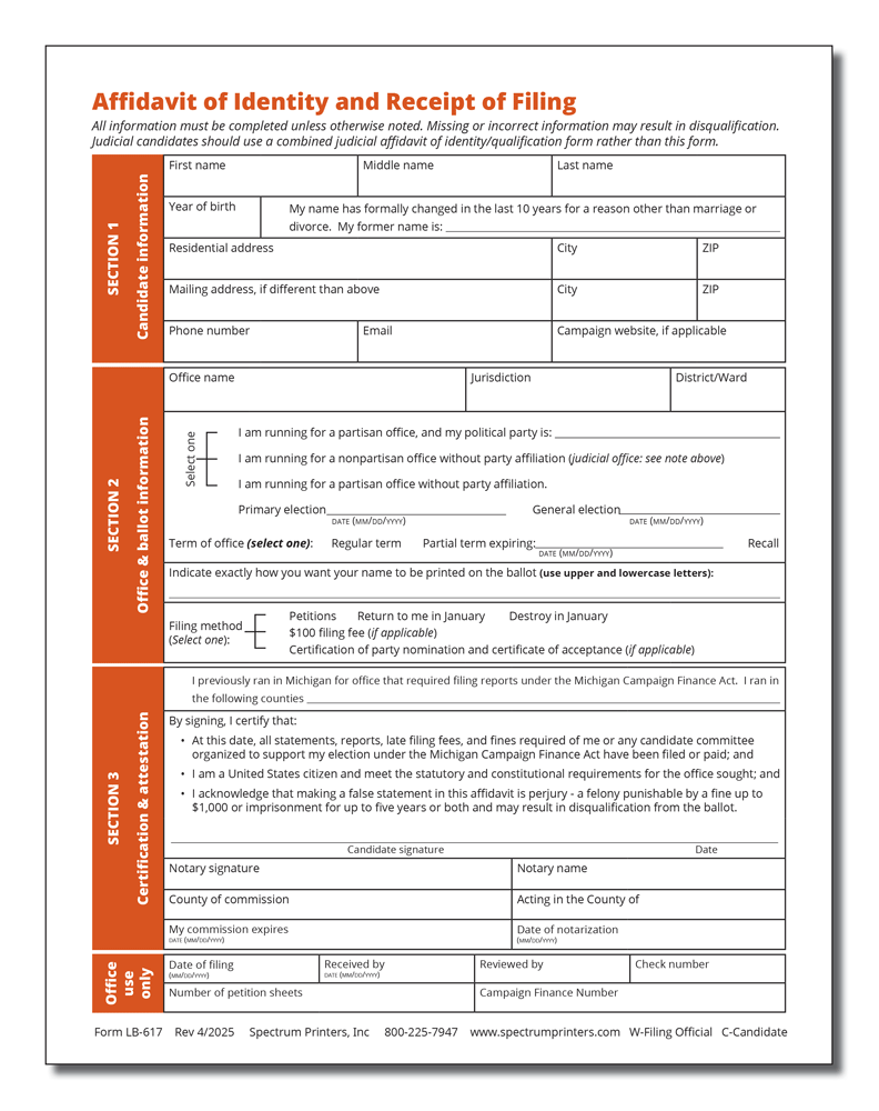 Show details for LB617 Affidavit of Identity - Clerk/Candidate