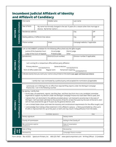 Show details for LB620 Incumbent Judicial Affidavit of Identity and Affidavit of Candidacy