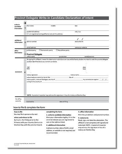 Show details for E157D Precinct Delegate Write-In Candidate Declaration of Intent