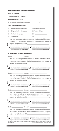 Show details for E95 Election Materials Container Certificate