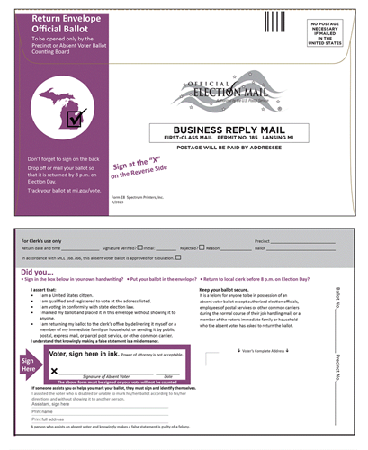 Show details for E8 Absent Voter Ballot Envelope - Returning - Purple