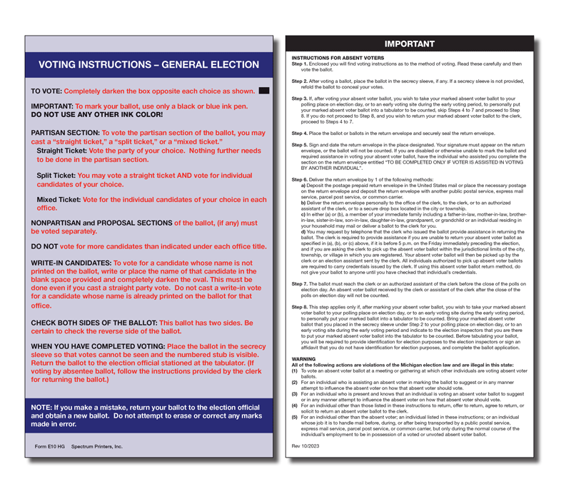 Show details for E10HG Absent Voter Instructions