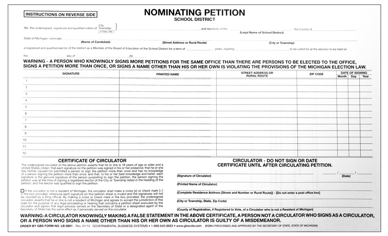Show details for LB8801 Nominating Petition - School District