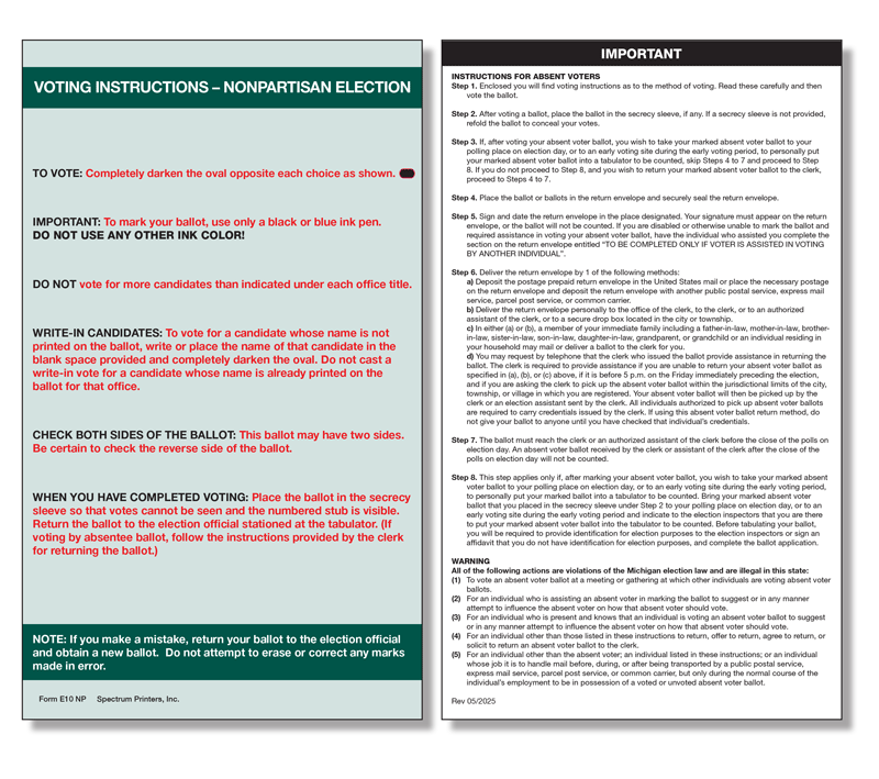 Show details for E10NP Absent Voter Instructions
