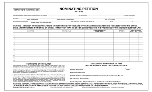 Show details for LB8815 Nominating Petition - Village